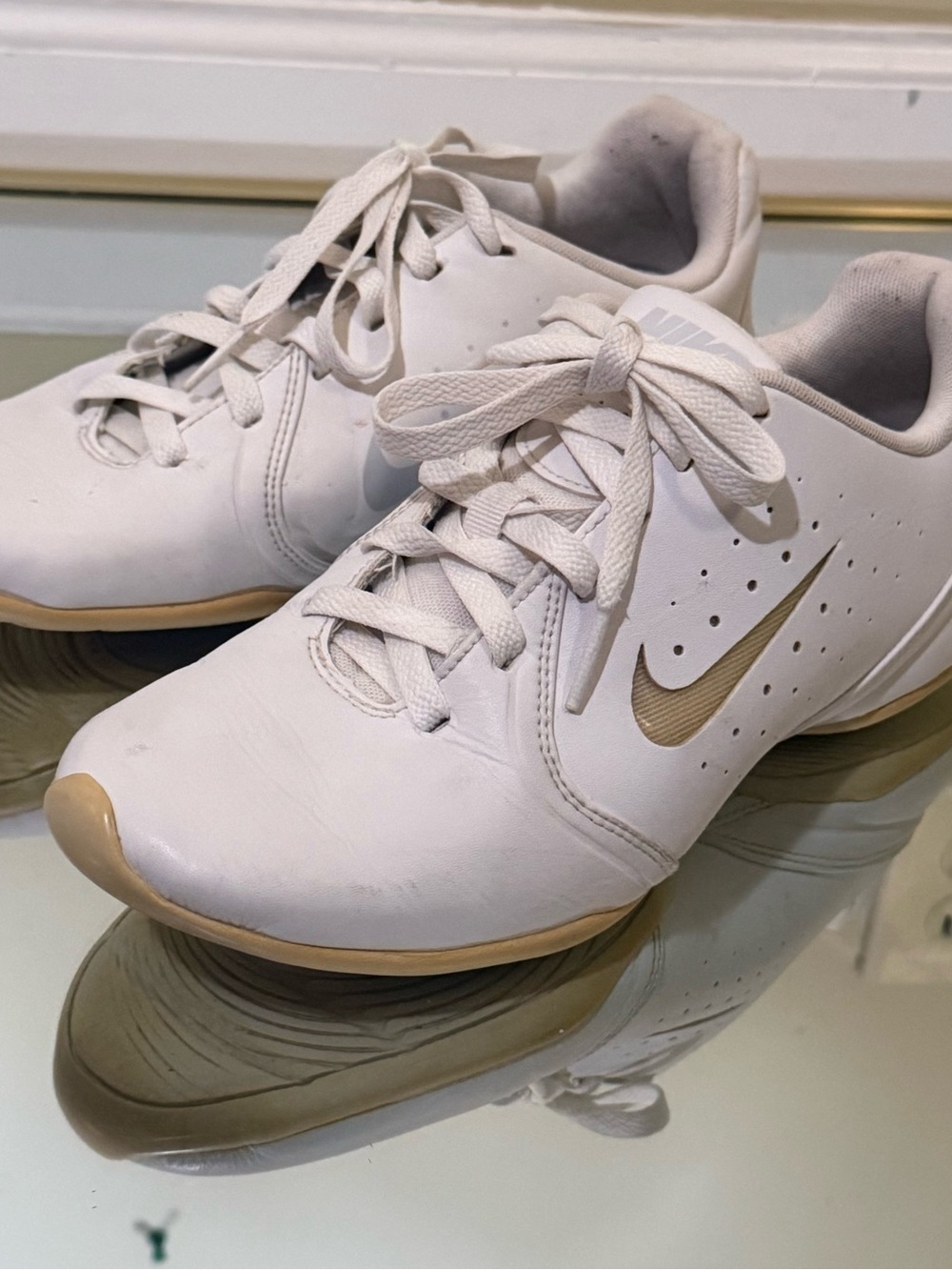 Nike Women's White Sneakers with Tan Nike Swoosh